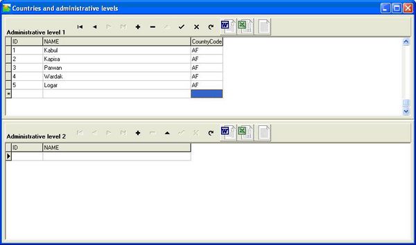 Screen 1: Entering administrative units