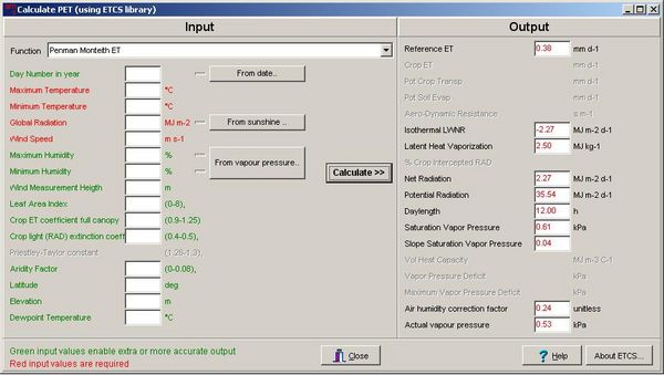 Manual ET0 calculation in AgrometShell with function Tools-Potential ET-Manual